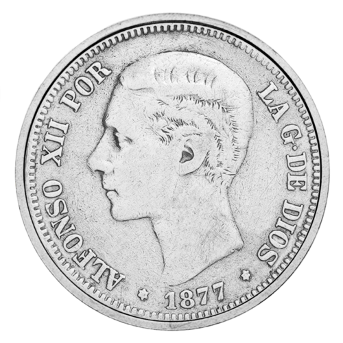 5 песет Альфонсо XII (1877-1881) Испания серебряная монета (1)