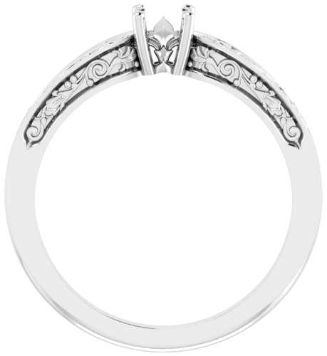14K White 4.1 mm Round Floral Solitaire Engagement Ring Mounting (2)