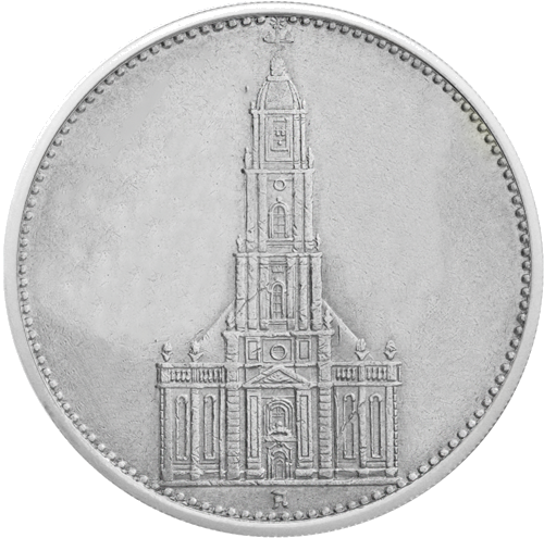5 reichmarkės Postdamo bažnyčia (1934-1935) Vokietija sidabrinė moneta (1)