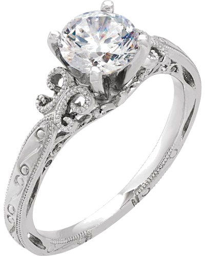 Sužadėtuvių Žiedas „Engraved“ 585 Baltojo Aukso Round 6.5mm (1)