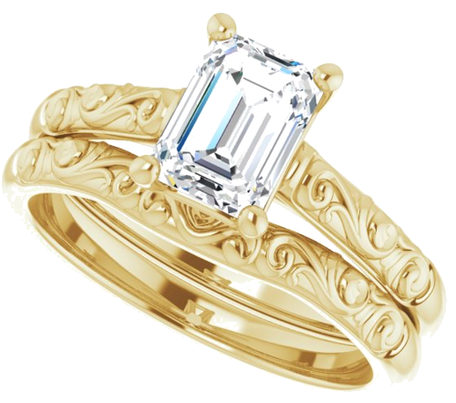 Sužadėtuvių Žiedas „Solitaire“ 585 Geltonojo Aukso Emerald 7mm x 5mm (8)