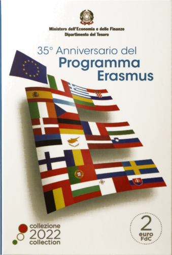 2022 Италия 35-летие программы Erasmus BU монета 2 евро на карте (6)