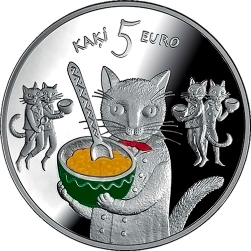 2015 Latvija Pasakos Penki Katinai 5 eurų sidabrinė moneta (1)