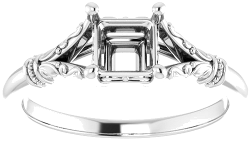 14K White 5 mm Square Solitaire Engagement Ring Mounting (3)