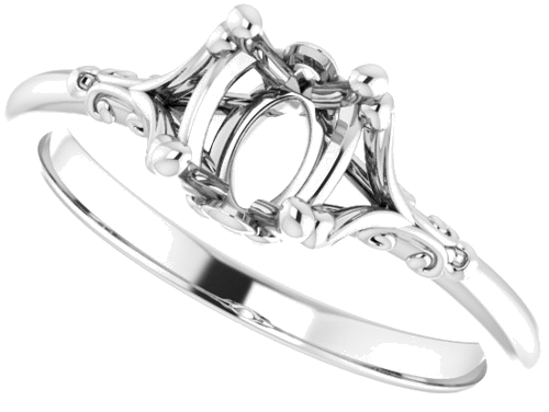 14K White 7x5 mm Oval Solitaire Engagement Ring Mounting (5)