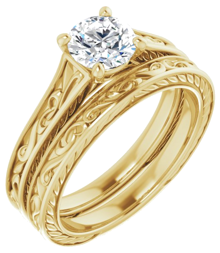 Sužadėtuvių Žiedas „Scroll Solitaire“ 585 Geltonojo Aukso Round 6mm (6)