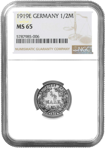 Half Mark Wilhelm II 1919 German Empire Silver Coin NGC MS 65 (1)
