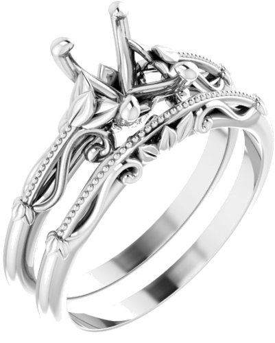 14K White 7x5 mm Emerald Sculptural-Inspired Engagement Ring Mounting (6)