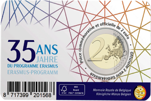 2022 Бельгия 35-летие программы Erasmus BU монета 2 евро на карте (2)