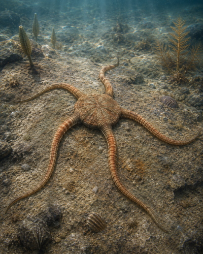 Ofiūros (Ophiuroidea) fosilija, Marokas, Ordovikas, apie 487–443 mln. m. (3)