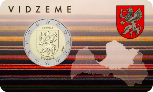 2016 Latvija Vidžemė 2 eurų BU moneta kortelėje (1)