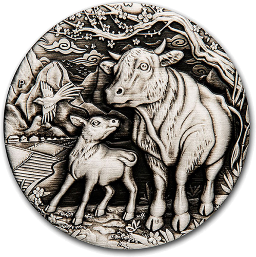 2021 vērša gads Austrālija 2 oz sudraba monēta (Sendinto antīkais dizains) (1)