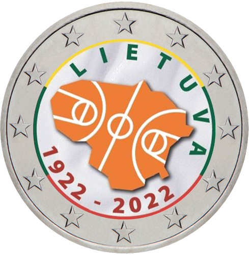 2022 Литва 100 лет баскетболу 2 евро монета (цветная) (1)