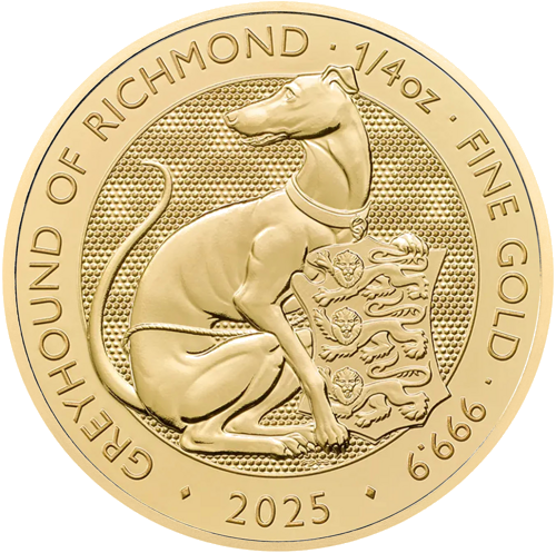1/4 oz Ричмондская борзая 2025 Золотая монета из серии Звери Тюдоров (1)