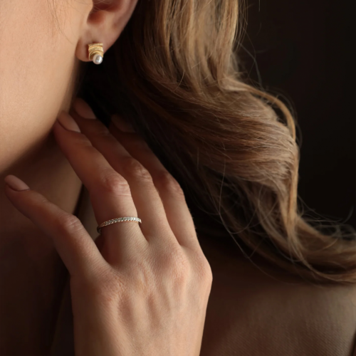 Шампанско златни сватбени пръстени с диаманти (9)