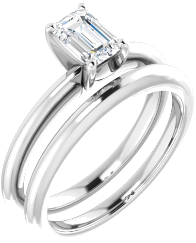 14K White  6x4 mm Emerald Solitaire Engagement Ring Mounting (6)