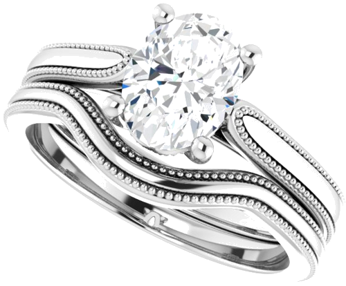 14K White 8x6 mm Oval Solitaire Engagement Ring Mounting (10)