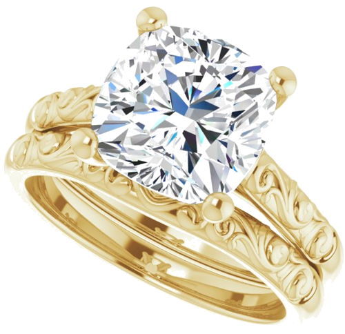 14K Yellow 9 mm Cushion Solitaire Engagement Ring Mounting (10)