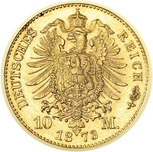 10 Markių Johanas I (1872–1873) Saksonijos Karalystė Vokietijos imperija auksinė moneta (2)