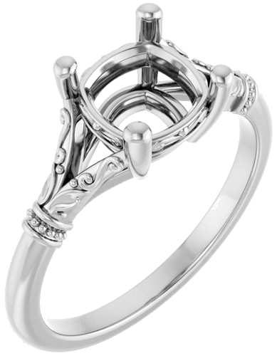 18K White 7 mm Cushion Solitaire Engagement Ring Mounting (1)