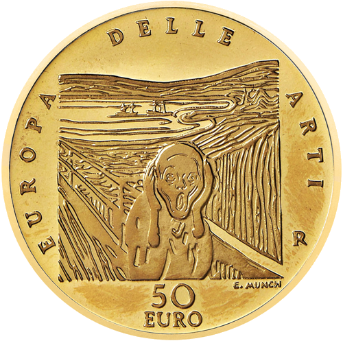 2007 Италия Едвард Мунк 50 евро златна монета (1)