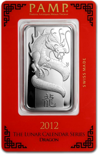 1 oz Серебряный слиток Год Дракона 2012 PAMP (1)