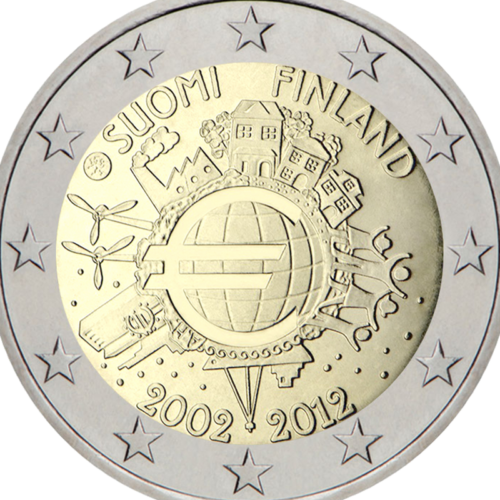 2012 Финляндия 10 лет наличному обращению евро монета 2 евро (2)
