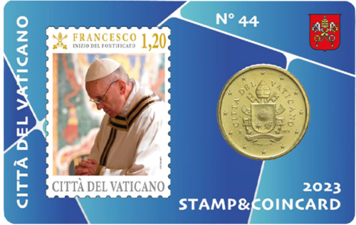 2023 Vatikanas Pranciškaus Herbas 50 centų moneta BU kortelėje su pašto ženklu (3)
