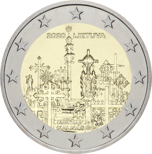 2020 Литва Хълмът на кръстовете - монета с номинал 2 евро върху карта (2)