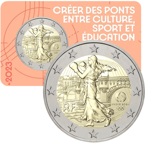 2023 Prancūzija Paryžiaus 2024 metų Olimpinės žaidynės 2 eurų BU moneta (7)