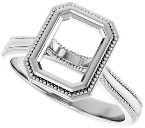 14K White 8x6 mm Emerald Solitaire Engagement Ring Mounting (5)