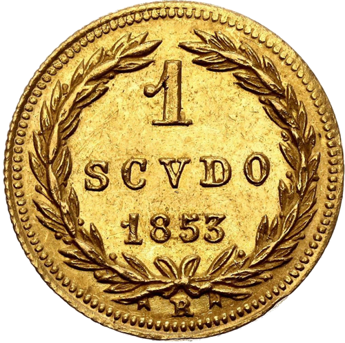 Ватикан Пий IX 1 скудо (1853–1857) золотая монета (2)