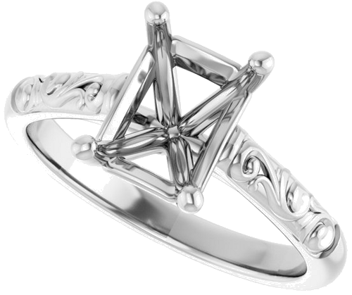 10K White 8x6 mm Emerald Solitaire Engagement Ring Mounting (5)