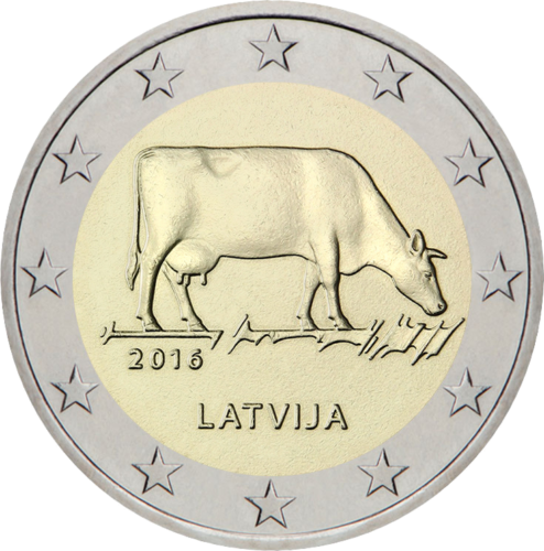 2016 Latvijas brūnā govs 2 eiro BU monēta uz kartes (2)