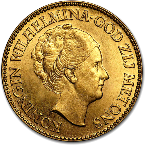 10 gulden Kingdom of Netherlands Wilhelmina (1925-1933) gold coin (1)