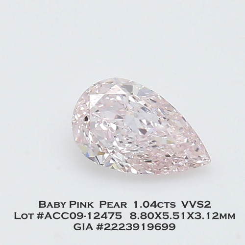 1.04 carat Light Pink-VVS2 Natūralus Pear Deimantas (1)