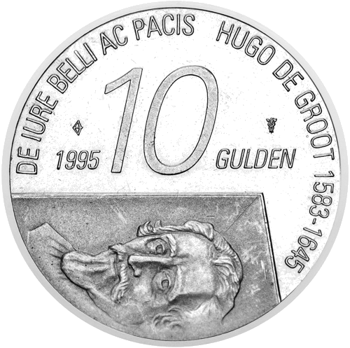 10 гулдена Беатрикс Хуго Гроциус 1995 Нидерландия сребърна монета (1)
