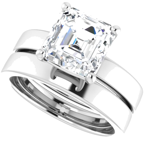 14K White 8 mm Asscher Solitaire Engagement Ring Mounting (10)