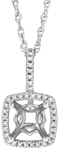 Sterling Silver 7 mm Round .015 CTW Natural Diamond Semi-Set 18  Necklace (1)