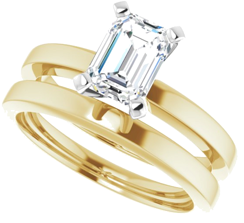 14K Yellow White 7x5 mm Emerald Solitaire Engagement Ring Mounting (10)