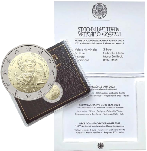 2023 Ватикан Алесандро Манцони 2 евро монета (3)