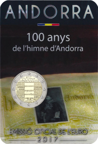 2017 Andoras Valsts himnas 100 gadi 2 eiro monēta (2)