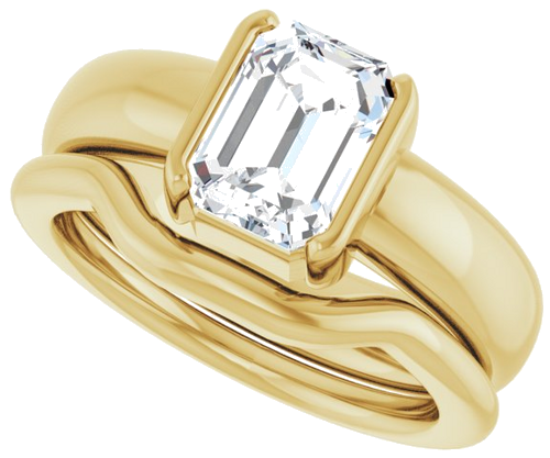 Sužadėtuvių Žiedas „Half Bezel Solitaire“ 585 Geltonojo Aukso Emerald 8mm x 6mm (10)