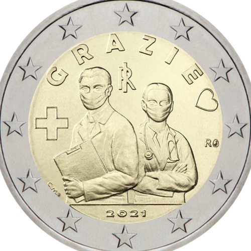 2021 Италия Grazie (Спасибо) монета 2 евро (2)