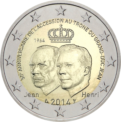 2014 Luksemburgas lielhercogs Žans 2 eiro monēta (1)
