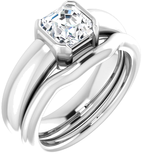 14K White 6 x 6 mm Asscher Half Bezel Solitaire Engagement Ring Mounting (6)