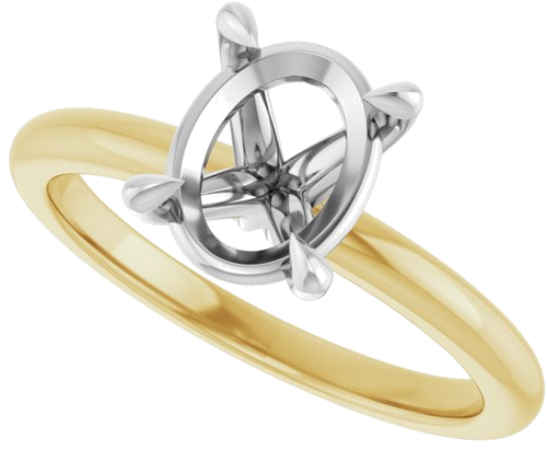 14K Yellow White 9x7 mm Oval Solitaire Engagement Ring Mounting (5)