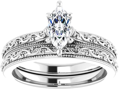 14K White  8x4 mm Marquise Solitaire Engagement Ring Mounting (8)