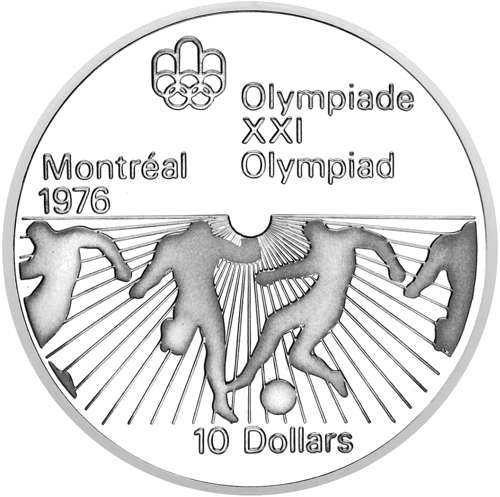 10 dolāri Olimpiāde Futbols Kanāda 1976 sudraba monēta (1)