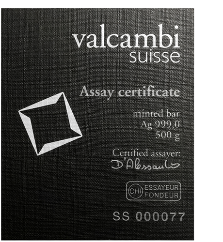 Серебряный слиток 500 г Valcambi (чеканный) (5)